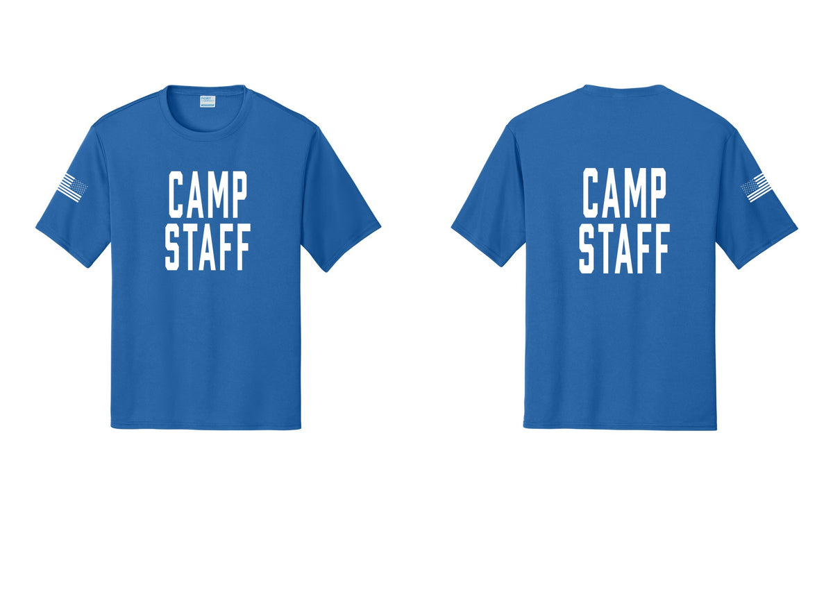 NYC Factory Camp Staff Performance T-Shirt (Classic) - Front + Back + US Flag Sleeve - Royal