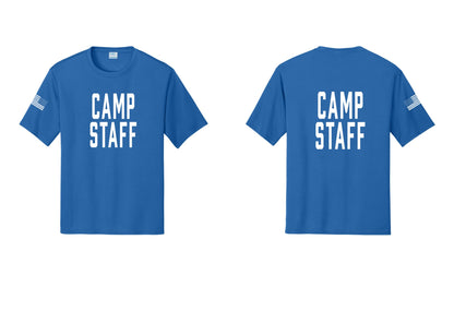 NYC Factory Camp Staff Performance T-Shirt (Classic) - Front + Back + US Flag Sleeve - Royal