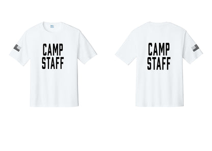 NYC Factory Camp Staff Performance T-Shirt (Classic) - Front + Back + US Flag Sleeve - White