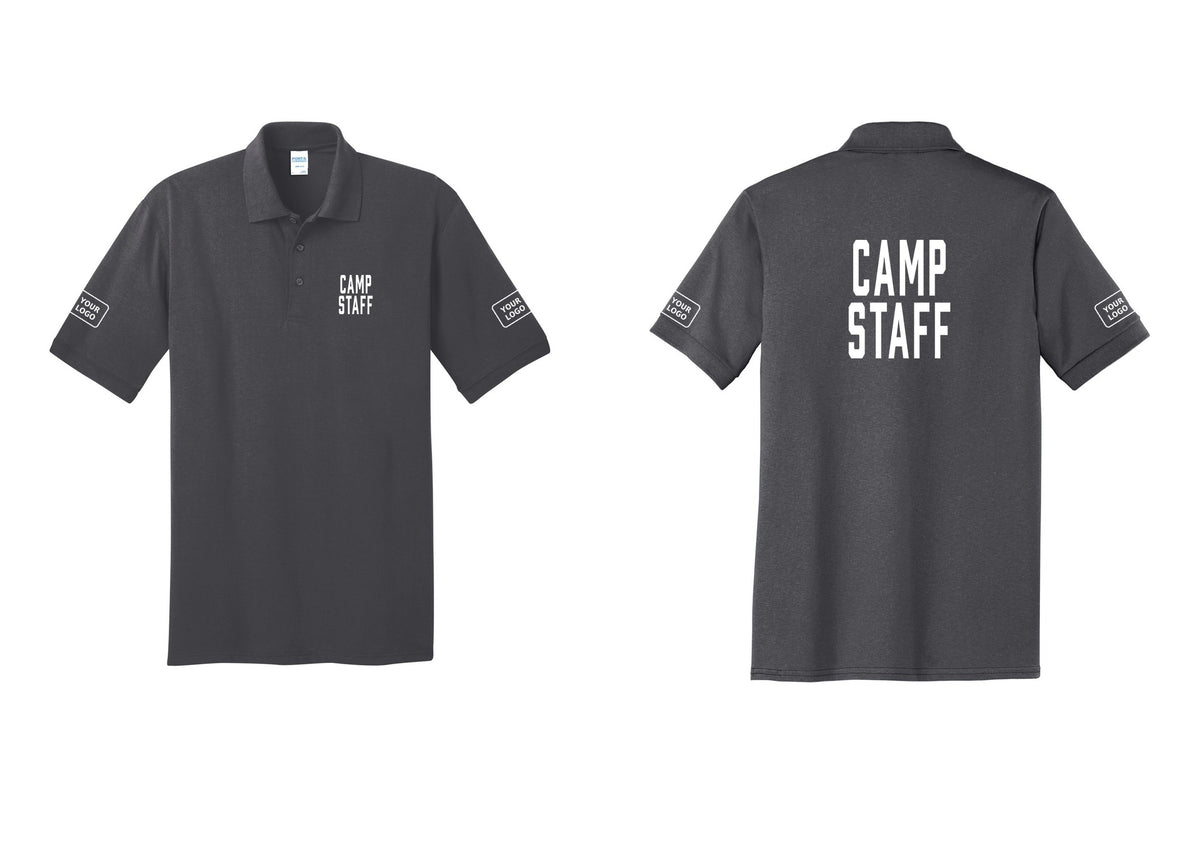 NYC Factory Custom Logo Camp Staff Polo Shirt (Classic) - Chest + Back + Your Logo Sleeves - Charcoal