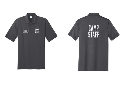 NYC Factory Custom Logo Camp Staff Polo Shirt (Classic) - CAMP STAFF + Your Logo + Back - Charcoal