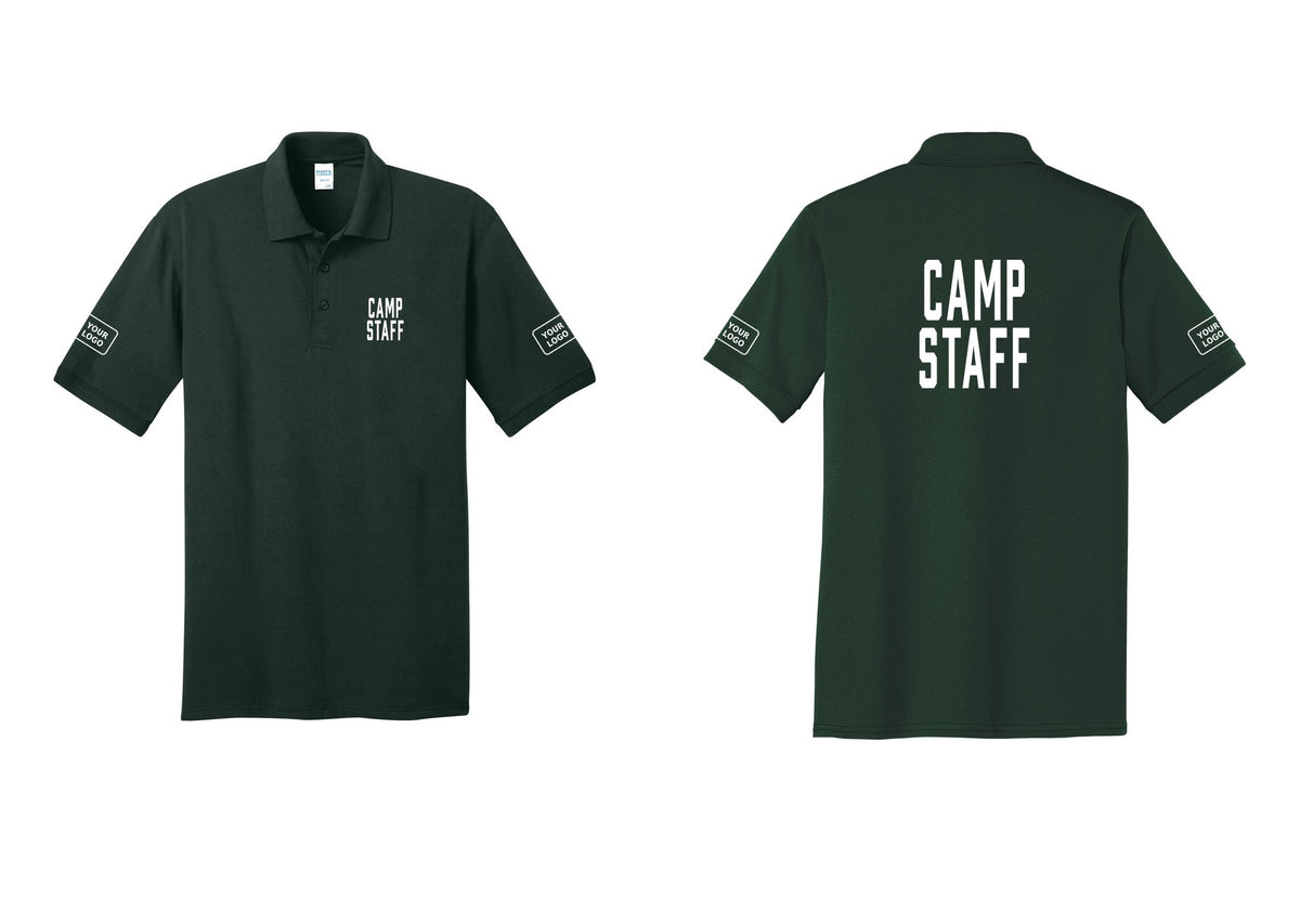 NYC Factory Custom Logo Camp Staff Polo Shirt (Classic) - Chest + Back + Your Logo Sleeves - Dark Green