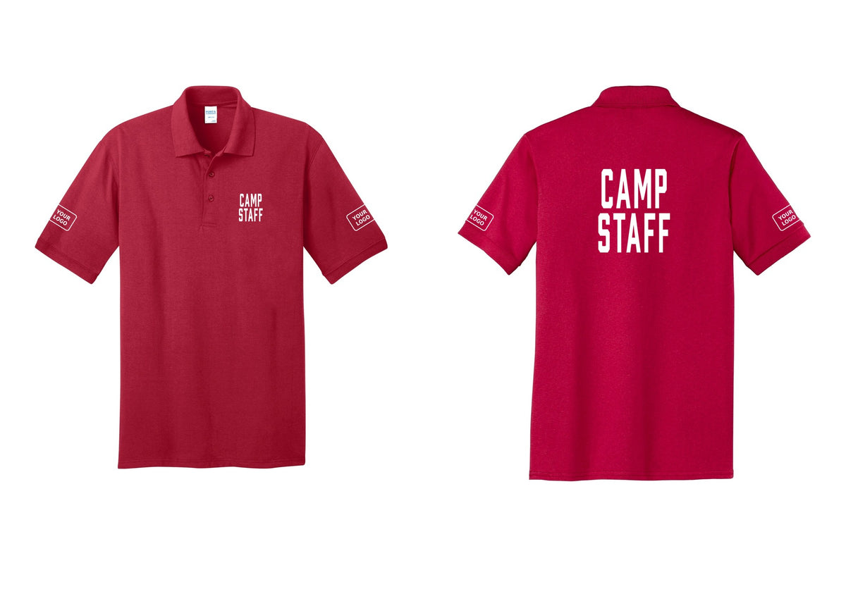 NYC Factory Custom Logo Camp Staff Polo Shirt (Classic) - Chest + Back + Your Logo Sleeves - Red