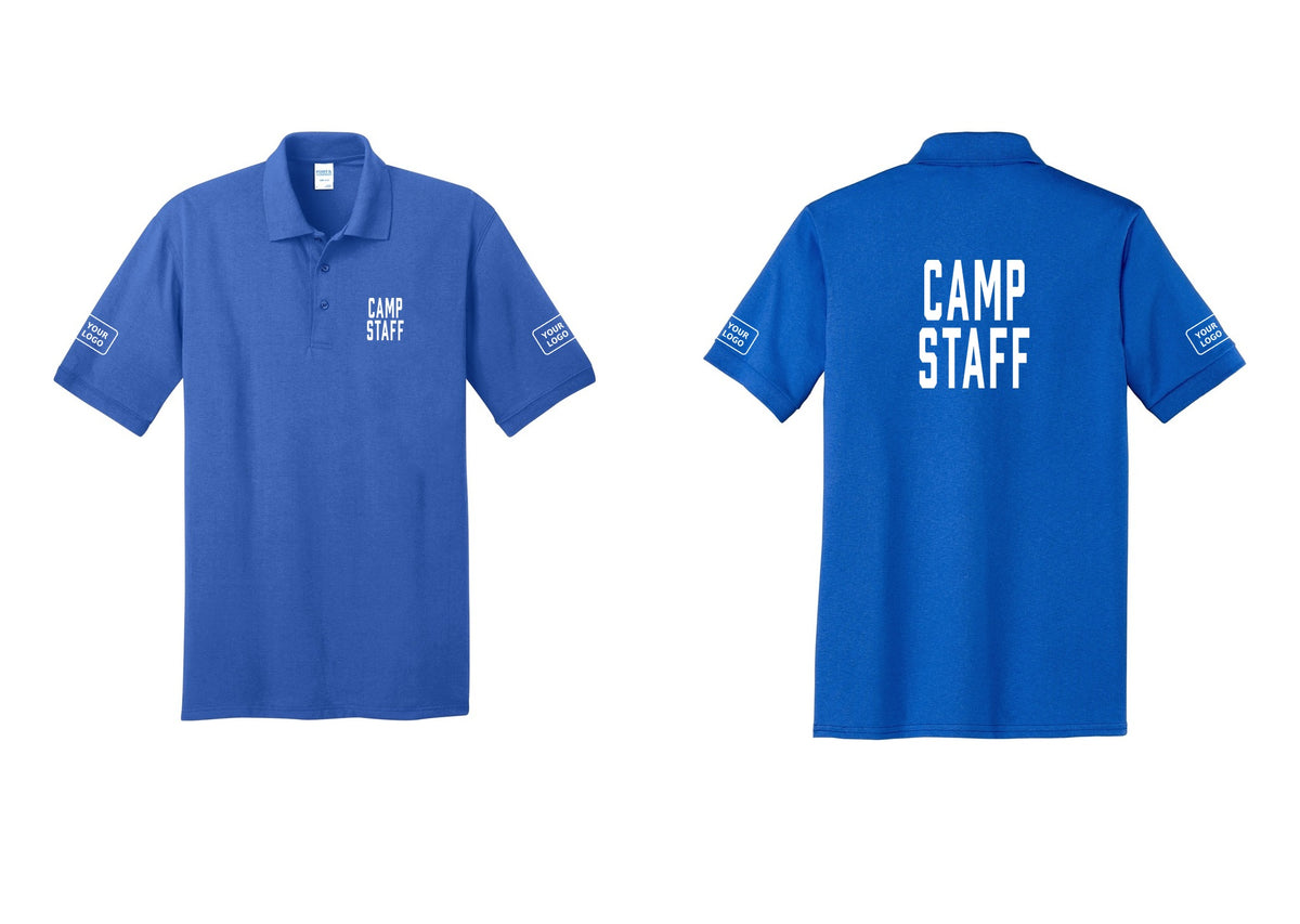 NYC Factory Custom Logo Camp Staff Polo Shirt (Classic) - Chest + Back + Your Logo Sleeves - Royal