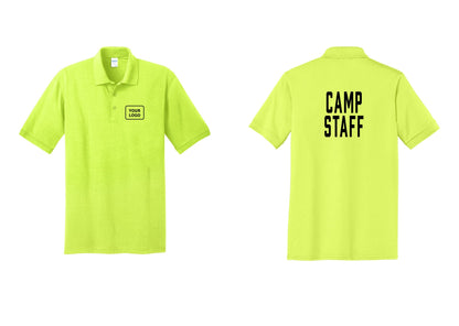 NYC Factory Custom Logo Camp Staff Polo Shirt (Classic) - Your Logo + Back - Safety Green
