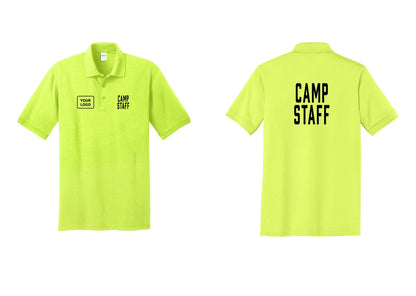 NYC Factory Custom Logo Camp Staff Polo Shirt (Classic) - CAMP STAFF + Your Logo + Back - Safety Green