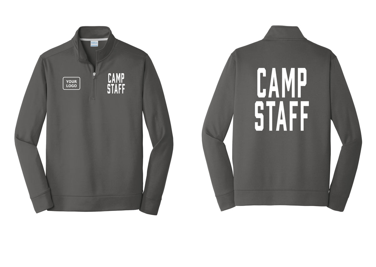 NYC Factory Custom Logo Camp Staff Performance Fleece 1/4-Zip Pullover Sweatshirt (Classic) - CAMP STAFF + Your Logo + Back - Charcoal