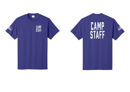 NYC Factory Unisex Camp Staff Classic T-Shirt - Chest + Back + US Flag Sleeve - Purple