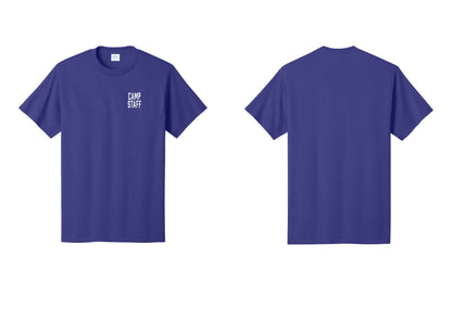 NYC Factory Camp Staff T-Shirt, Condensed Lettering - Chest Only - Purple