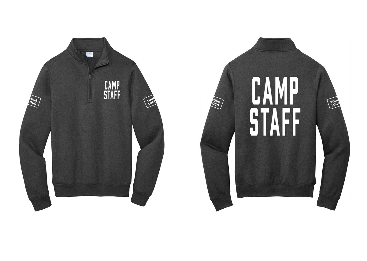 NYC Factory Custom Logo Camp Staff Cotton Fleece 1/4-Zip Pullover Sweatshirt (Classic) - Chest + Back + Your Logo Sleeves - Dark Heather Grey