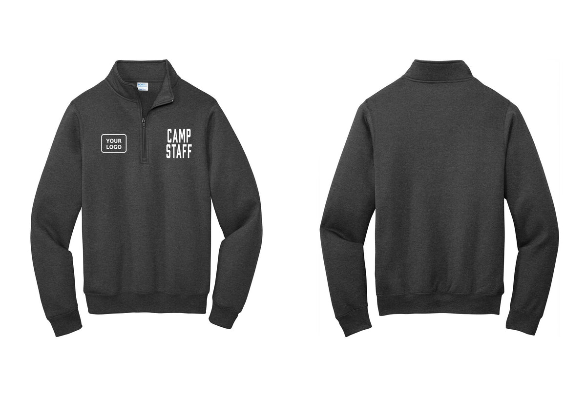 NYC Factory Custom Logo Camp Staff Cotton Fleece 1/4-Zip Pullover Sweatshirt (Classic) - CAMP STAFF + Your Logo - Dark Heather Grey