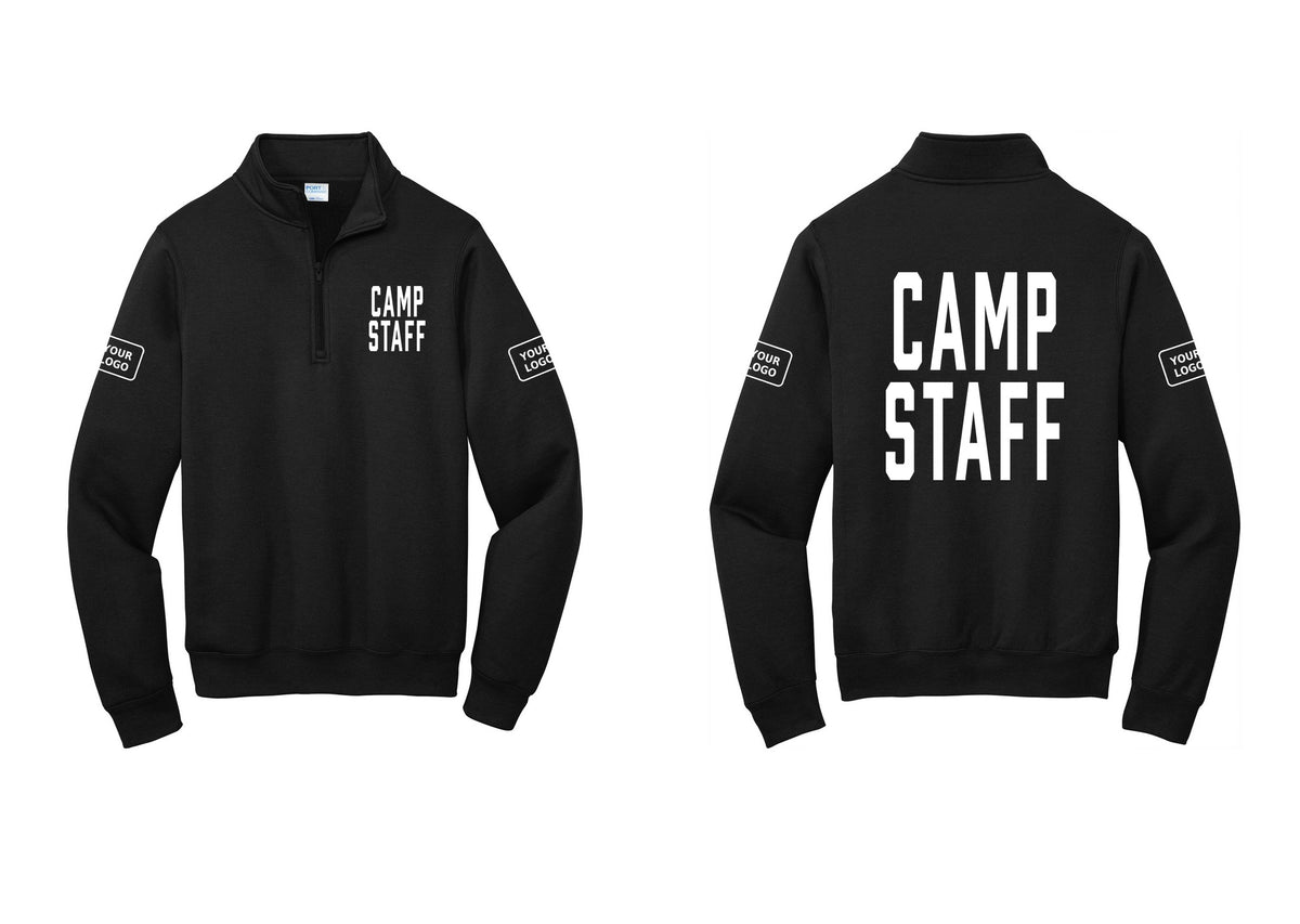 NYC Factory Custom Logo Camp Staff Cotton Fleece 1/4-Zip Pullover Sweatshirt (Classic) - Chest + Back + Your Logo Sleeves - Black