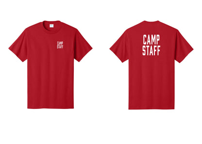 NYC Factory Camp Staff T-Shirt, Condensed Lettering - Chest + Back - Red