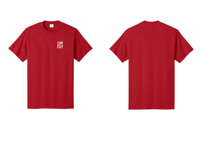 NYC Factory Camp Staff T-Shirt, Condensed Lettering - Chest Only - Red