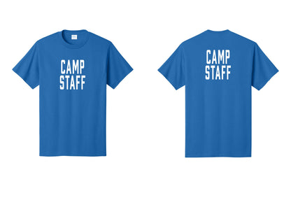 NYC Factory Camp Staff T-Shirt, Condensed Lettering - Front + Back - Royal