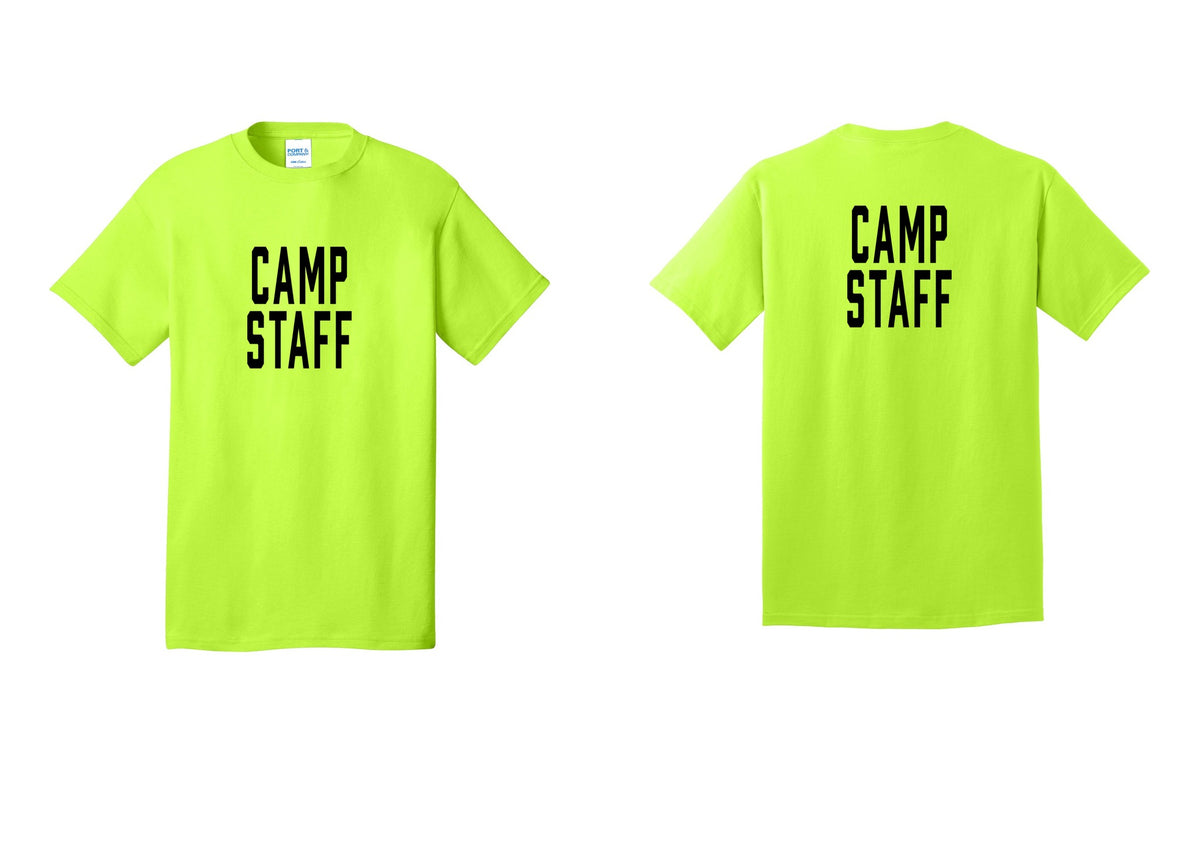 NYC Factory Camp Staff T-Shirt, Condensed Lettering - Front + Back - Safety Green