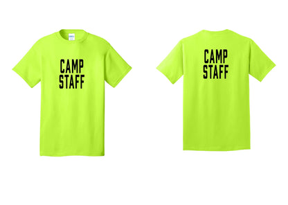 NYC Factory Camp Staff T-Shirt, Condensed Lettering - Front + Back - Safety Green