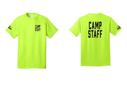 NYC Factory Unisex Camp Staff Classic T-Shirt - Chest + Back + US Flag Sleeve - Safety Green