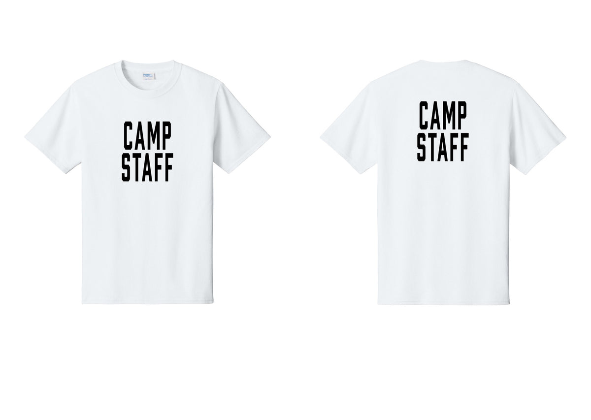 NYC Factory Camp Staff T-Shirt, Condensed Lettering - Front + Back - White