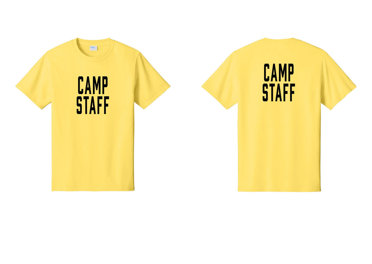 NYC Factory Camp Staff T-Shirt, Condensed Lettering - Front + Back - Yellow