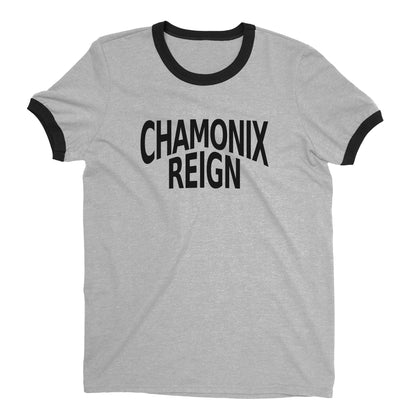 Chamonix Ski Resort Ringer Tee Retro Style Men's T-Shirt - NYC Factory - Heather Gray
