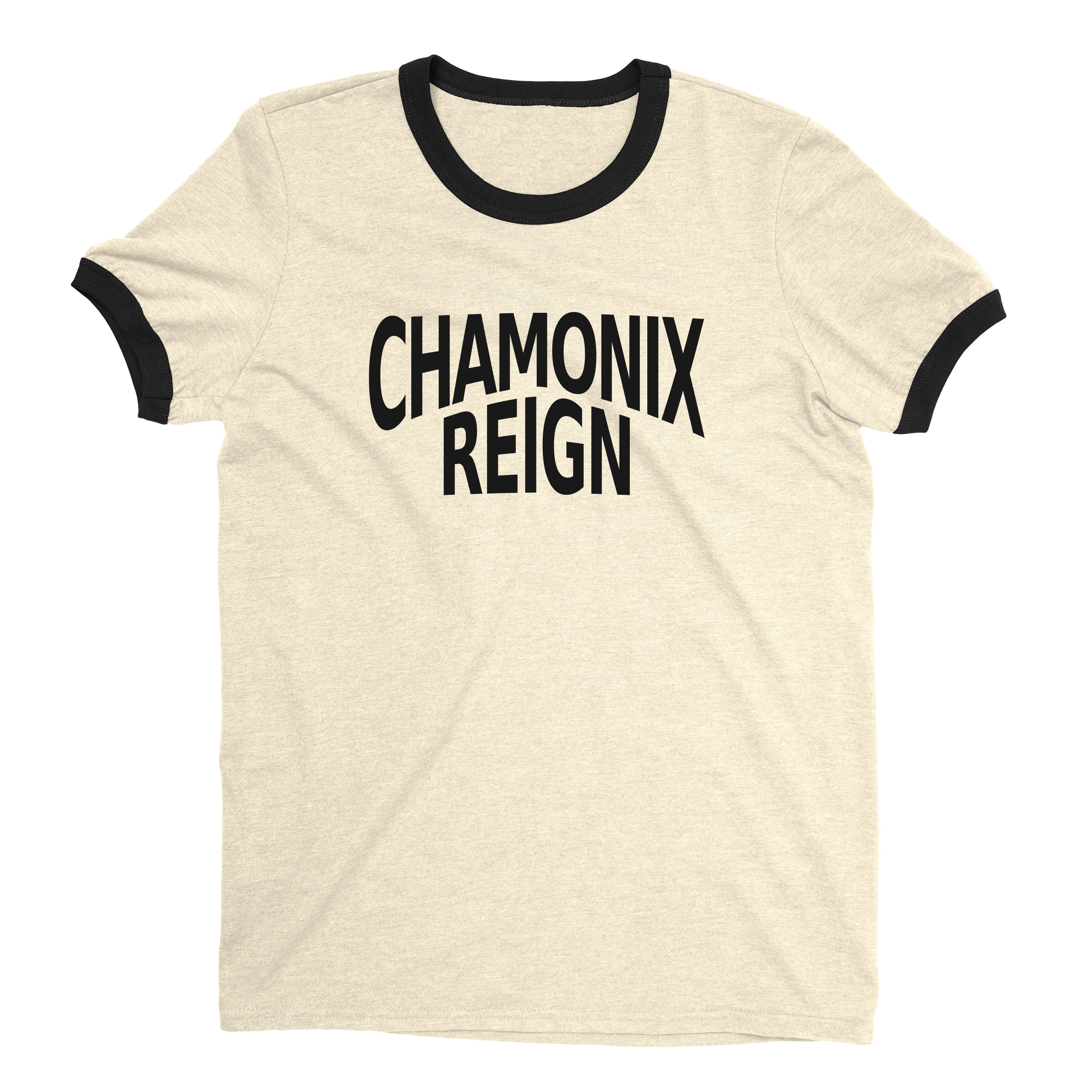 Chamonix Ski Resort Ringer Tee Retro Style Men's T-Shirt - NYC Factory - Natural