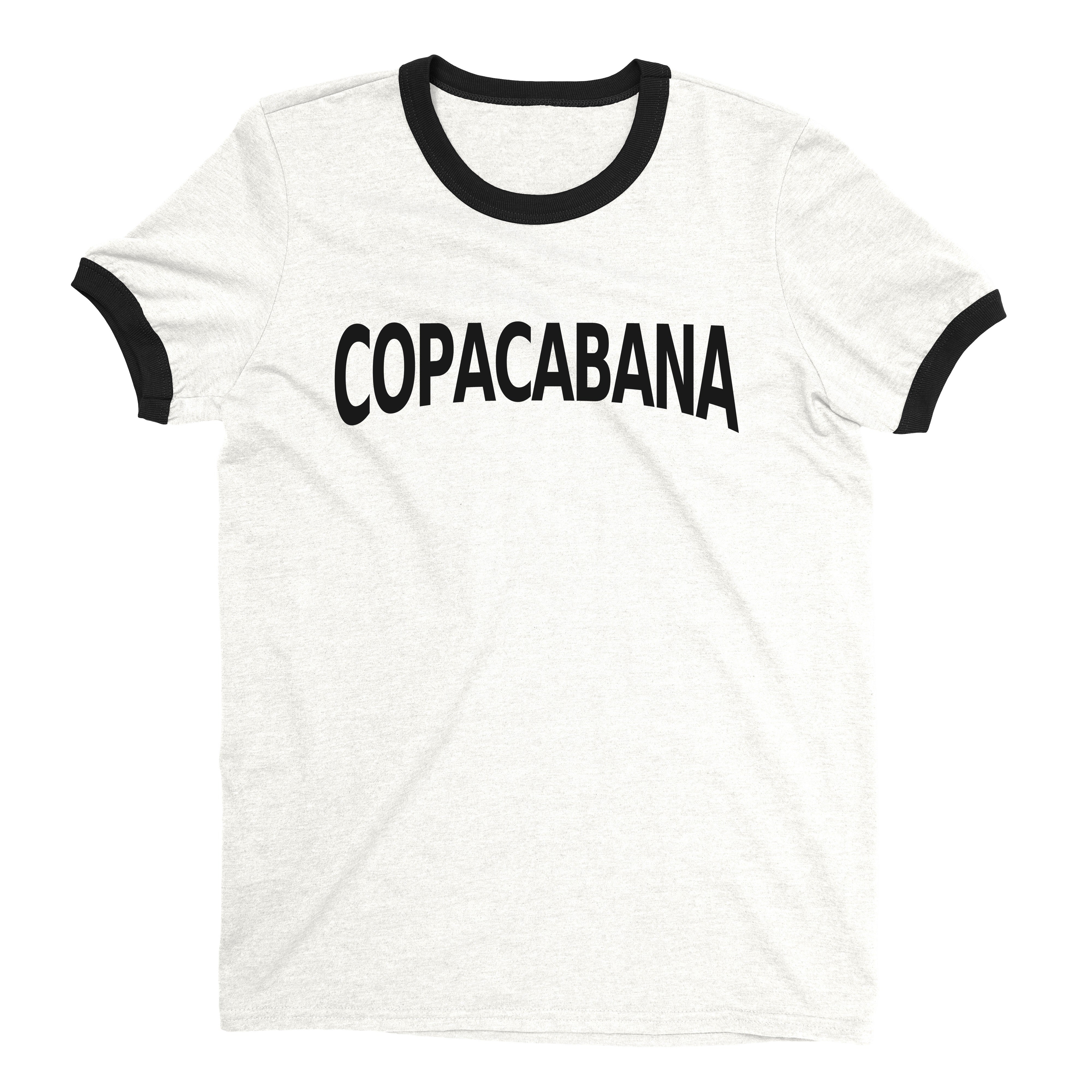 Copacabana Beach Ringer Tee Retro Style Men's T-Shirt - NYC Factory - White