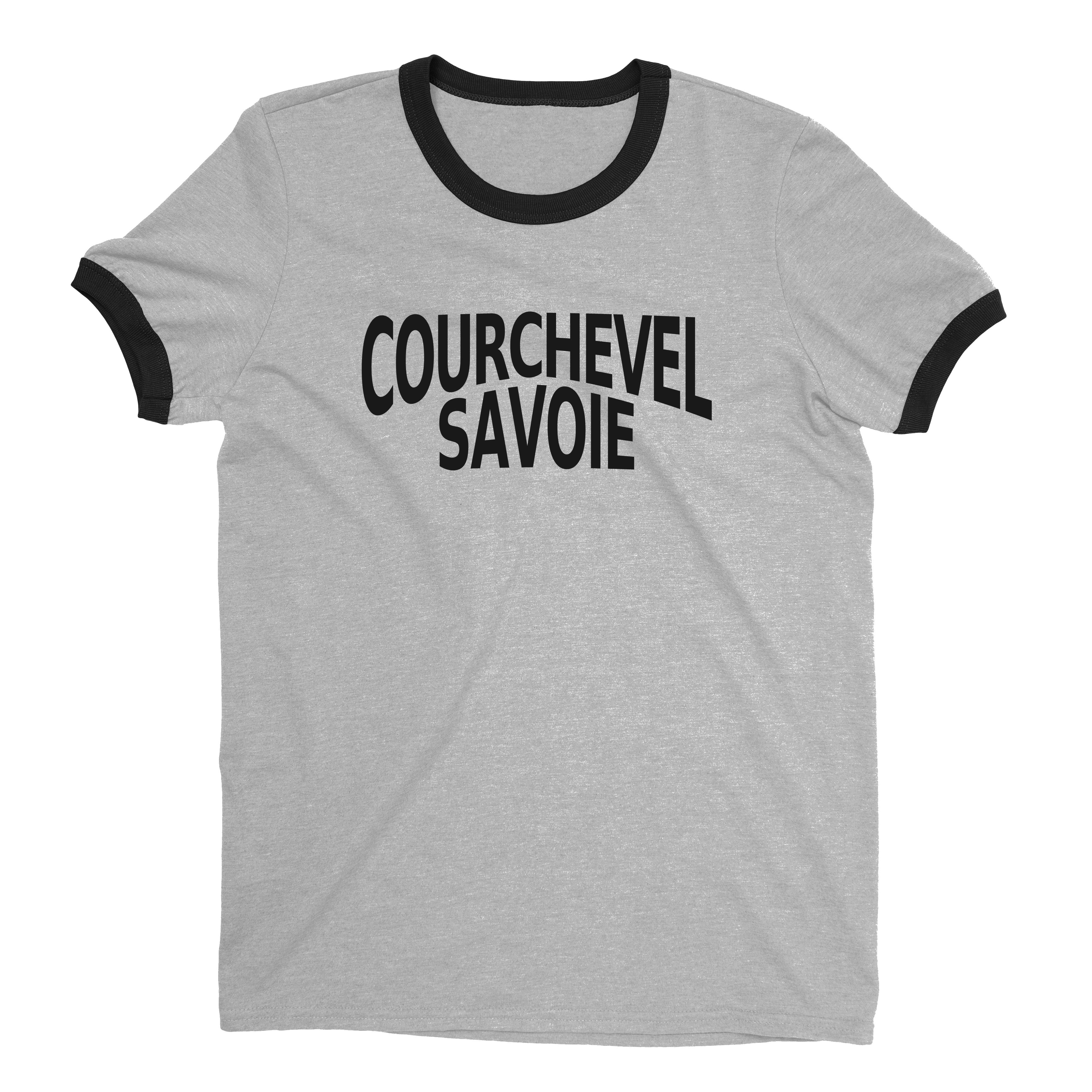 Courchevel Ski Resort Ringer Tee Retro Style Men's T-Shirt - NYC Factory - Heather Gray