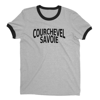Courchevel Ski Resort Ringer Tee Retro Style Men's T-Shirt - NYC Factory - Heather Gray