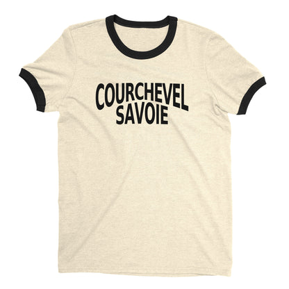 Courchevel Ski Resort Ringer Tee Retro Style Men's T-Shirt - NYC Factory - Natural