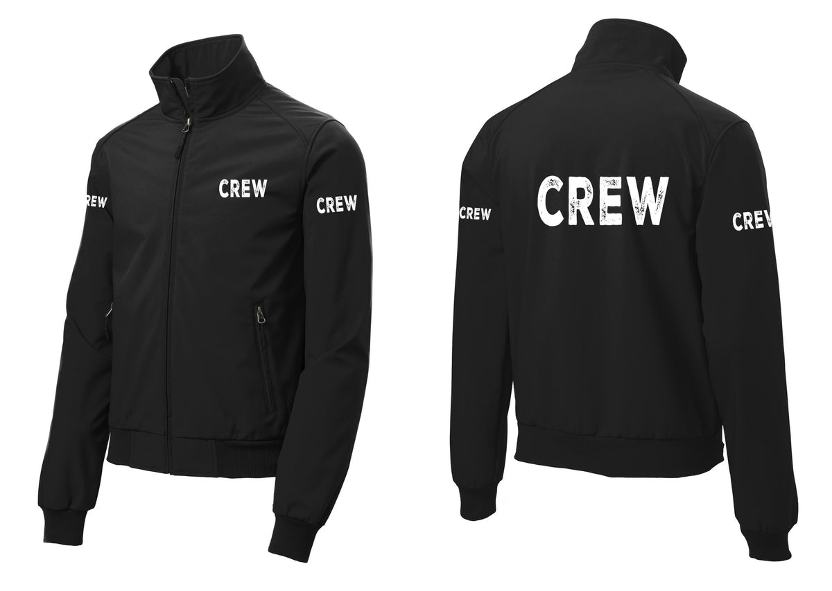 NYC Factory Crew Soft Shell Bomber Jacket for Event Staff & Production Teams (Rustic) - Chest + Back + Crew Sleeves - Black