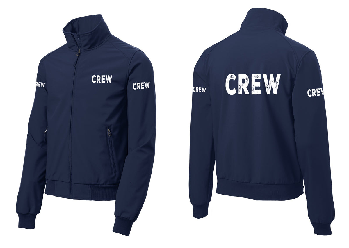 NYC Factory Crew Soft Shell Bomber Jacket for Event Staff & Production Teams (Rustic) - Chest + Back + Crew Sleeves - Dress Blue Navy