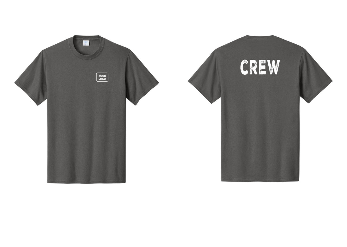 NYC Factory Custom Logo Crew T-Shirt, Rustic Lettering - Your Logo + Back - Charcoal