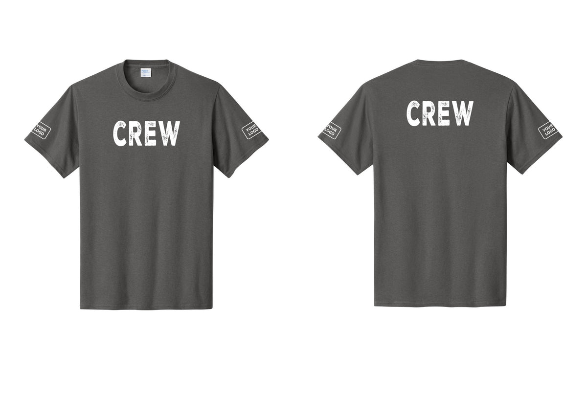 NYC Factory Custom Logo Crew T-Shirt, Rustic Lettering - Front + Back + Your Logo Sleeves - Charcoal