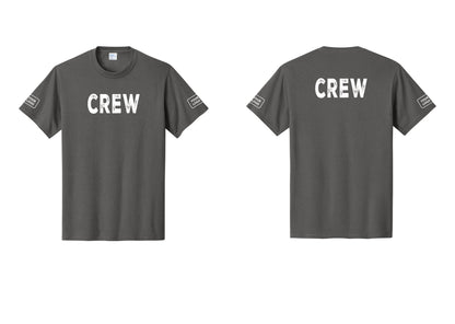 NYC Factory Custom Logo Crew T-Shirt, Rustic Lettering - Front + Back + Your Logo Sleeves - Charcoal
