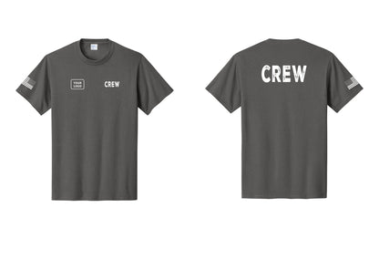 NYC Factory Custom Work Crew Uniform Tee with Your Logo (Rustic) - CREW + Your Logo + Back + US Flag Sleeve - Charcoal