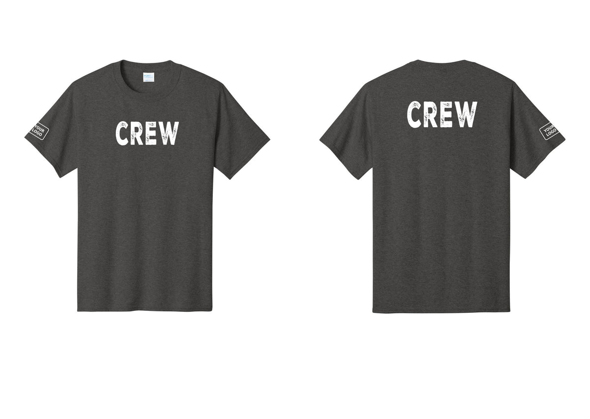 NYC Factory Custom Work Crew Uniform Tee with Your Logo (Rustic) - Front + Back + Your Logo Sleeve - Dark Heather Grey