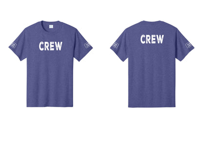 NYC Factory Custom Logo Crew T-Shirt, Rustic Lettering - Front + Back + Your Logo Sleeves - Heather Purple