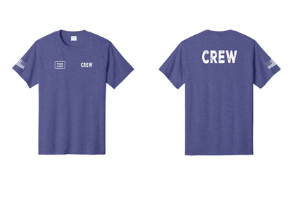 NYC Factory Custom Work Crew Uniform Tee with Your Logo (Rustic) - CREW + Your Logo + Back + US Flag Sleeve - Heather Purple
