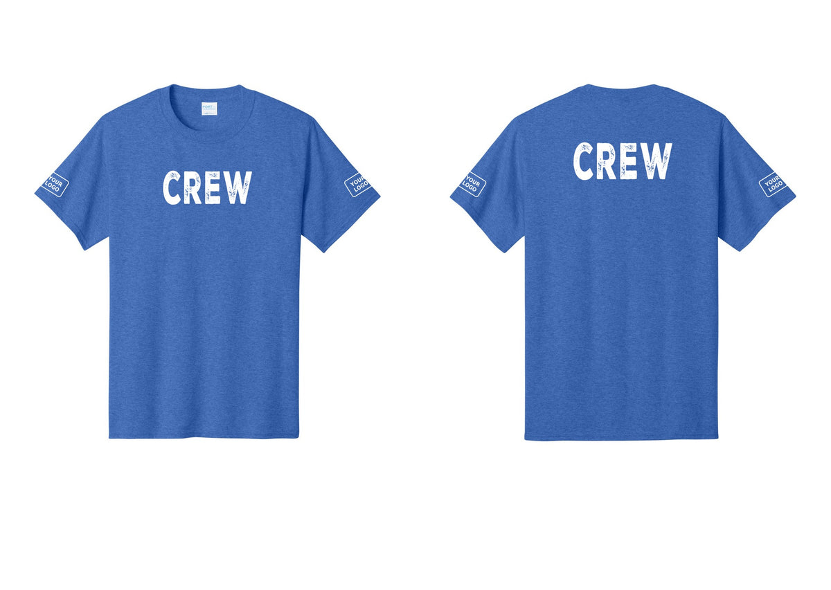 NYC Factory Custom Work Crew Uniform Tee with Your Logo (Rustic) - Front + Back + Your Logo Sleeves - Heather Royal