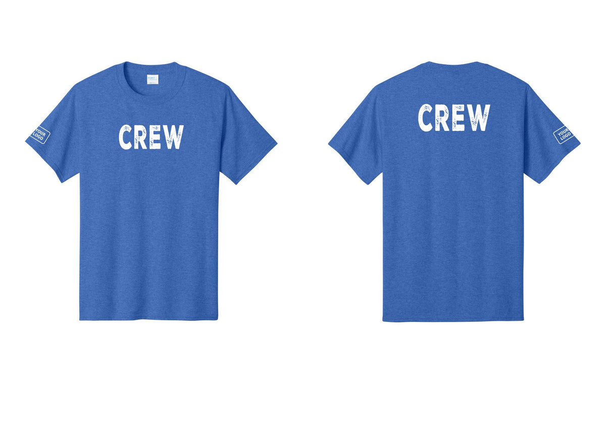 NYC Factory Custom Work Crew Uniform Tee with Your Logo (Rustic) - Front + Back + Your Logo Sleeve - Heather Royal