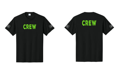 NYC Factory Custom Work Crew Uniform Tee with Your Logo (Rustic) - Front + Back + Your Logo Sleeves - Black / Neon