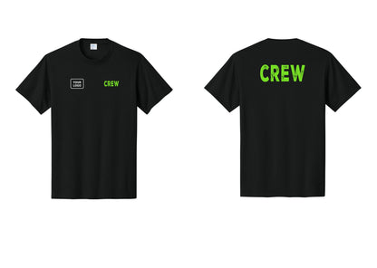 NYC Factory Custom Work Crew Uniform Tee with Your Logo (Rustic) - CREW + Your Logo + Back - Black / Neon