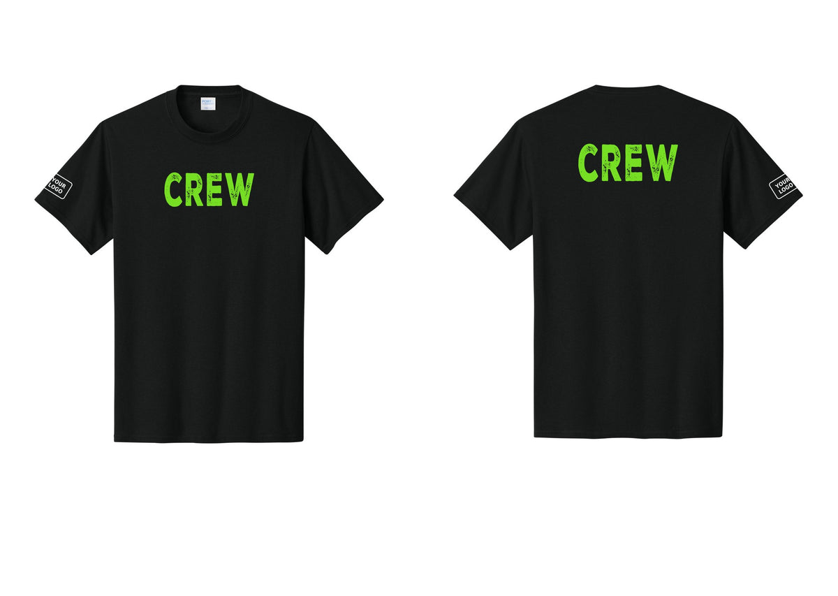 NYC Factory Custom Work Crew Uniform Tee with Your Logo (Rustic) - Front + Back + Your Logo Sleeve - Black / Neon