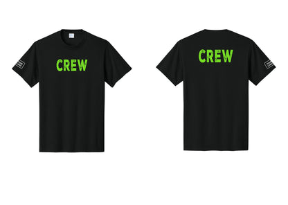 NYC Factory Custom Work Crew Uniform Tee with Your Logo (Rustic) - Front + Back + Your Logo Sleeve - Black / Neon
