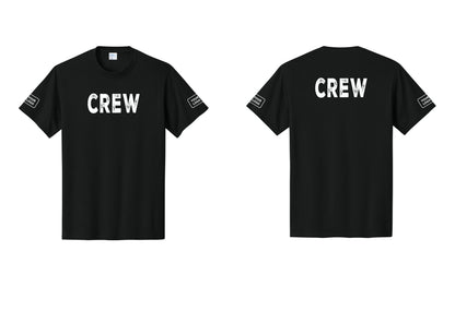 NYC Factory Custom Logo Crew T-Shirt, Rustic Lettering - Front + Back + Your Logo Sleeves - Black