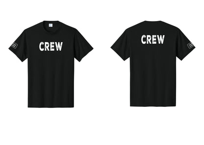 NYC Factory Custom Logo Crew T-Shirt, Rustic Lettering - Front + Back + Your Logo Sleeve - Black