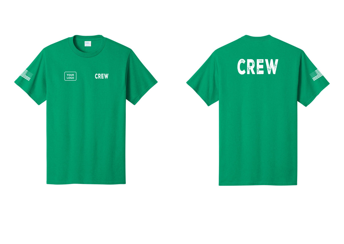 NYC Factory Custom Work Crew Uniform Tee with Your Logo (Rustic) - CREW + Your Logo + Back + US Flag Sleeve - Kelly