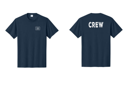 NYC Factory Custom Logo Crew T-Shirt, Rustic Lettering - Your Logo + Back - Navy