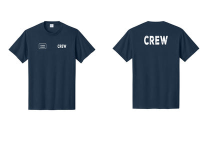 NYC Factory Custom Logo Crew T-Shirt, Rustic Lettering - CREW + Your Logo + Back - Navy